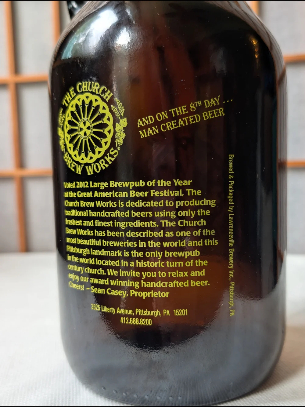 Artisanal Beer Growler, Amber Glass Jug, 64oz EMPTY - The Church Brew Works